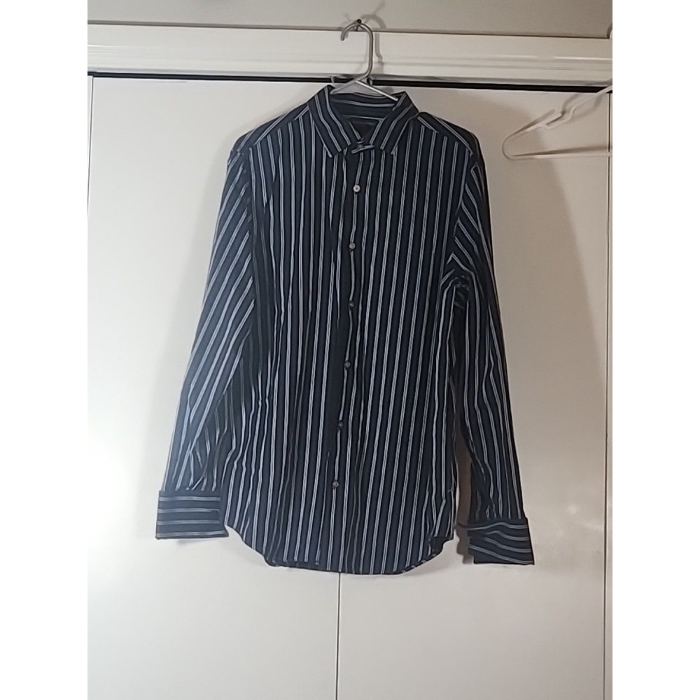 Banana Republic Dress Shirt Mens Large 16-16.5 Blue Stripe Regular French Cuff